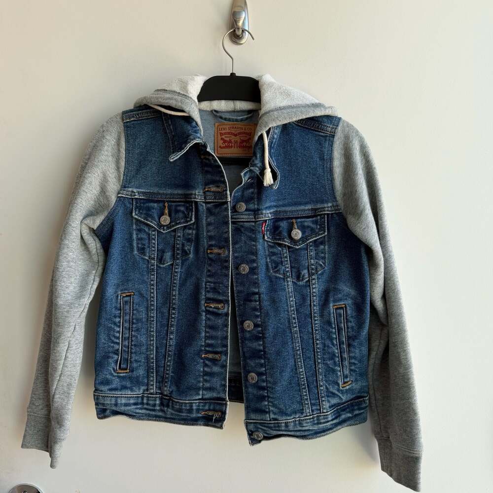 Levi's Trucker Denim Jacket with Grey Fleece Sleeves and Hood